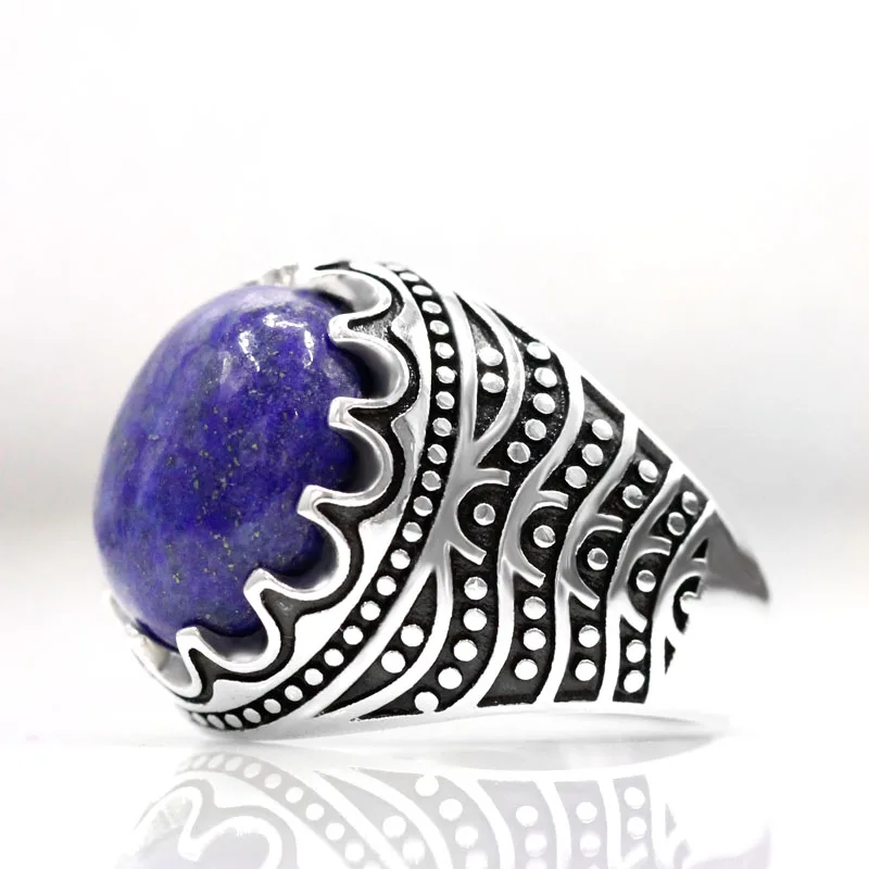 

Türkiye men's and women's handmade rings 925 sterling silver natural lapis lazuli simple retro party Christmas jewelry gifts