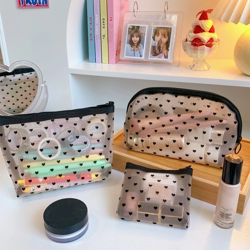 Tas Perlengkapan Mandi Ritsleting Mesh Travel Makeup Tas Kosmetik Kapasitas Besar