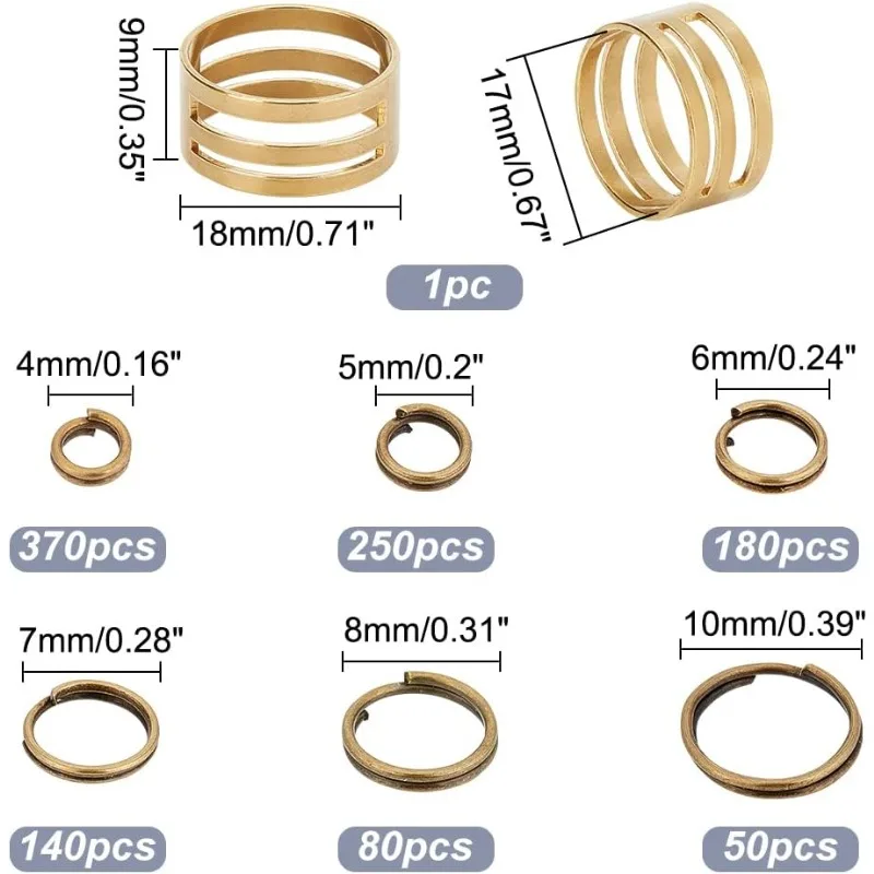 900 Pcs 6 Sizes 4/5/6/7/8/10mm Iron Split Rings Double Loop Jump Ring for Jewelry Making Antique Bronze