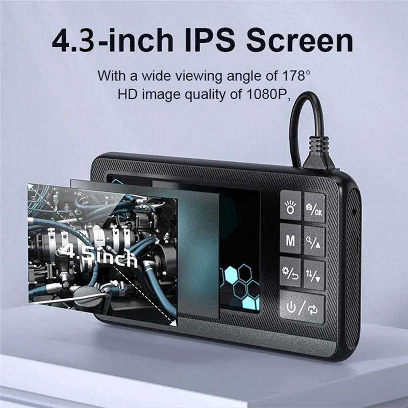 AT53工業用内視鏡 1080P 4.3インチHDデジタルボアスコープ検査カメラ IP67防水カメラ 3メートル