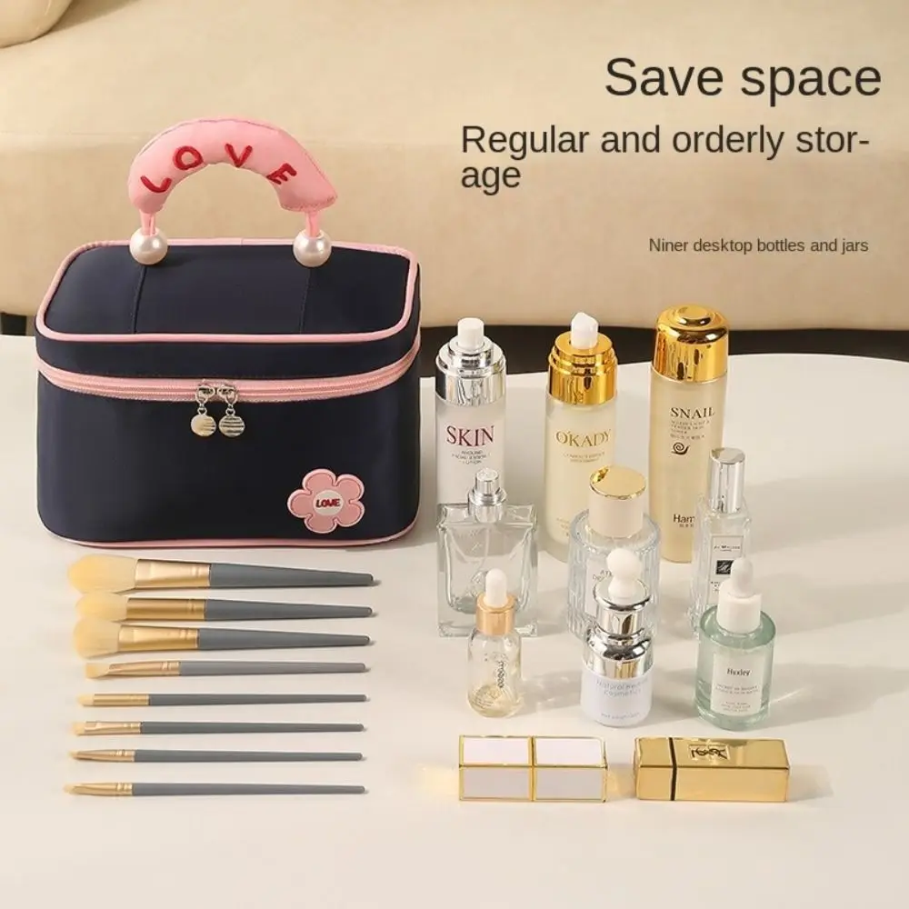 

Portable High Beauty Women Makeup Bag Large Capacity Square Wash Bag Double Zipper Dustproof Handheld Cosmetic Bag Outdoor