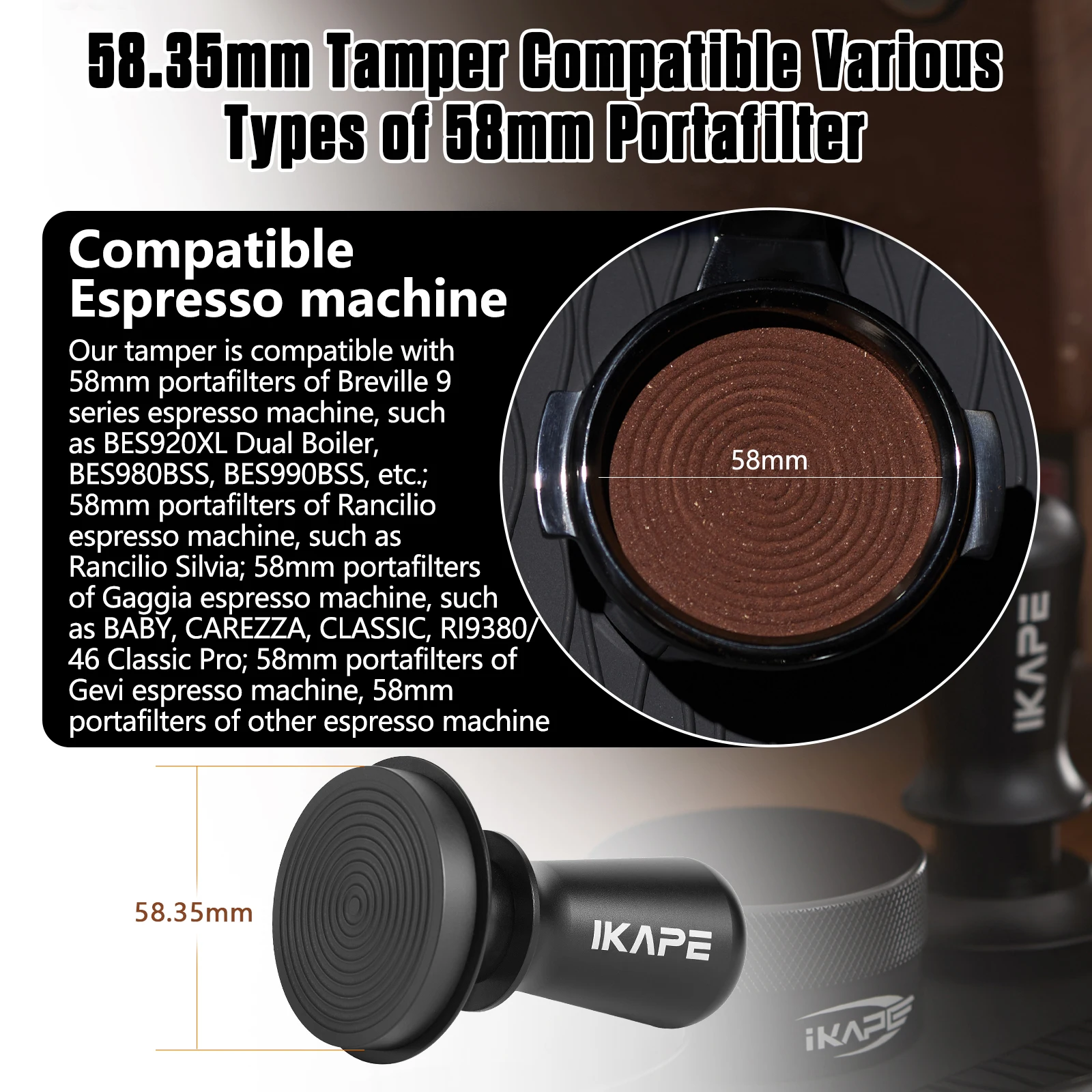 IKAPE Kaffeestampfer V3, passend für 51/54/58 mm, Espresso-Stampfer mit kalibriertem, federbelastetem Mechanismus und Titan-PVD-Beschichtung. – Detail 3