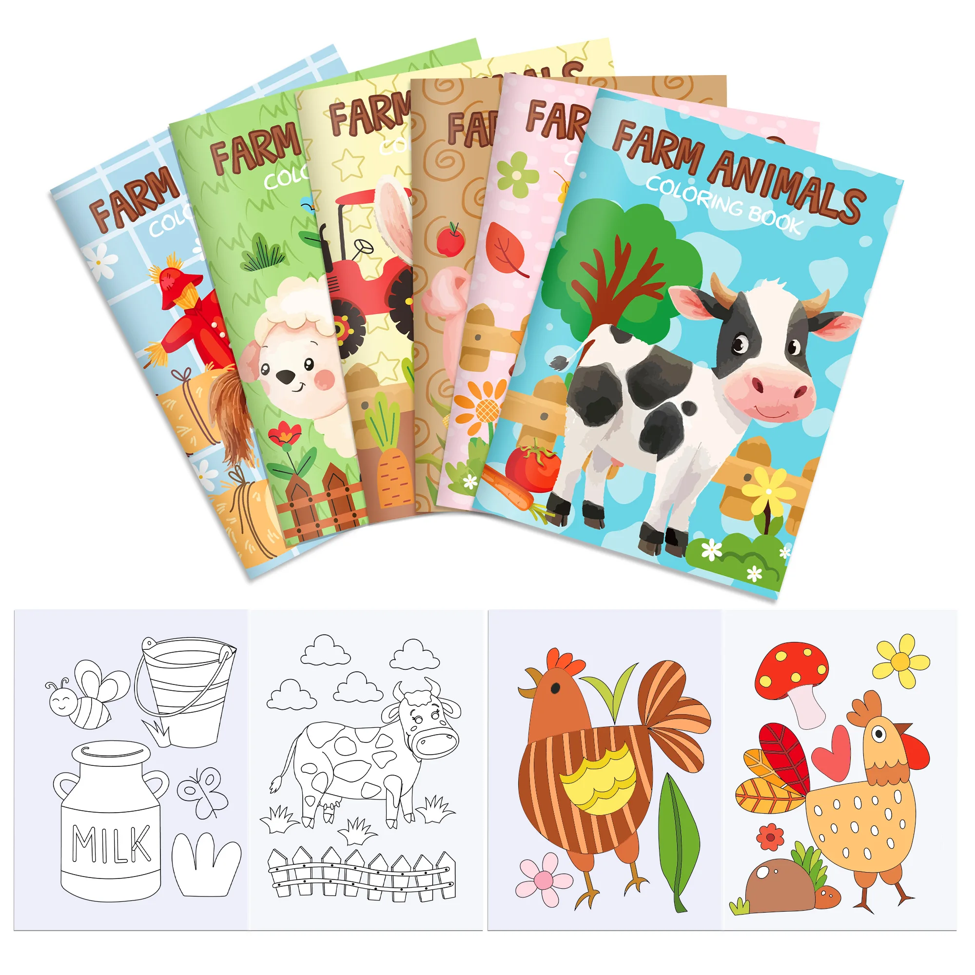 6/12pcs Farm Animals Graffiti Drawing Book, DIY Coloring Books, Study Books,Birthday Gift Party Supplies