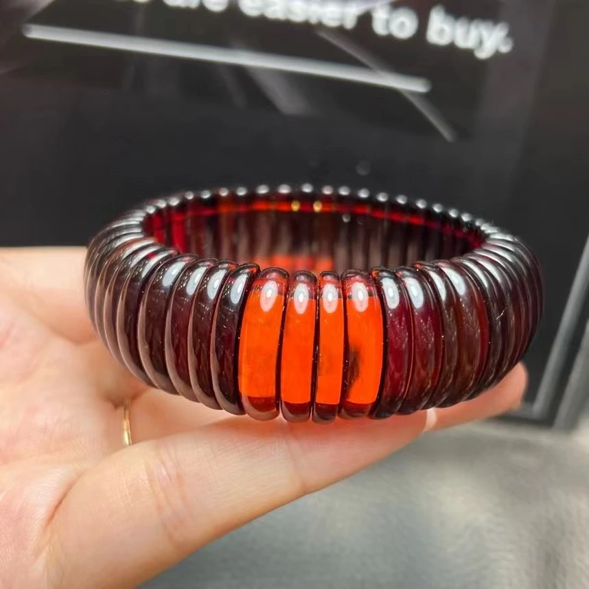 Natural Blood Red Amber Beads Bracelet Women Men Stretch Healing 20*10.2mm Crystal Amber Beads Bracelet Jewelry AAAAAA