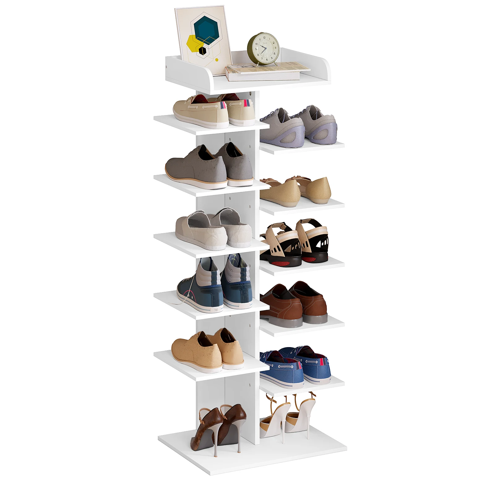 WOLTU Weißer Schuhschrank, 12-stufiges Schuhregal, platzsparendes Regal, Schuhaufbewahrung, Schuh-Organizer aus Holzwerkstoff für Flur, Wohnzimmer