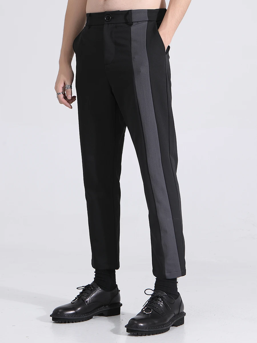 Мужские осенние контрастные комбинированные облегающие брюки в британском стиле, 9 точек