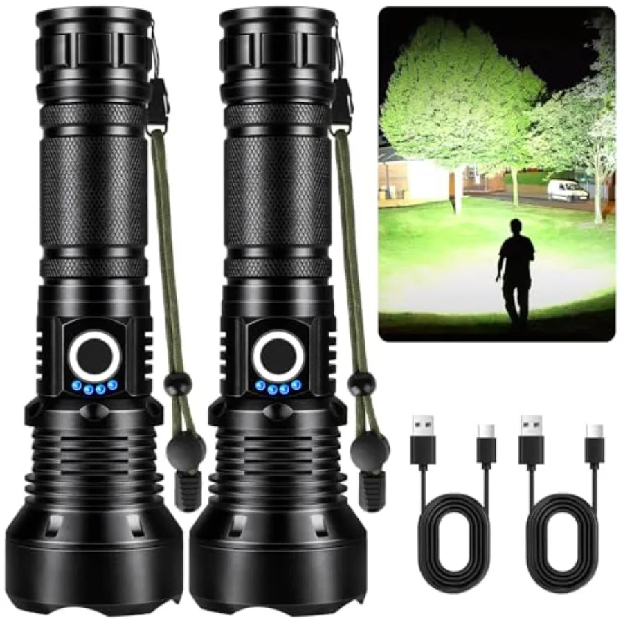 

【New model】Flashlights High Lumens Rechargeable 2 Pack 90 000 Lumens Super Bright Flashlight 5 Modes LED Flashlight IPX7 Waterp