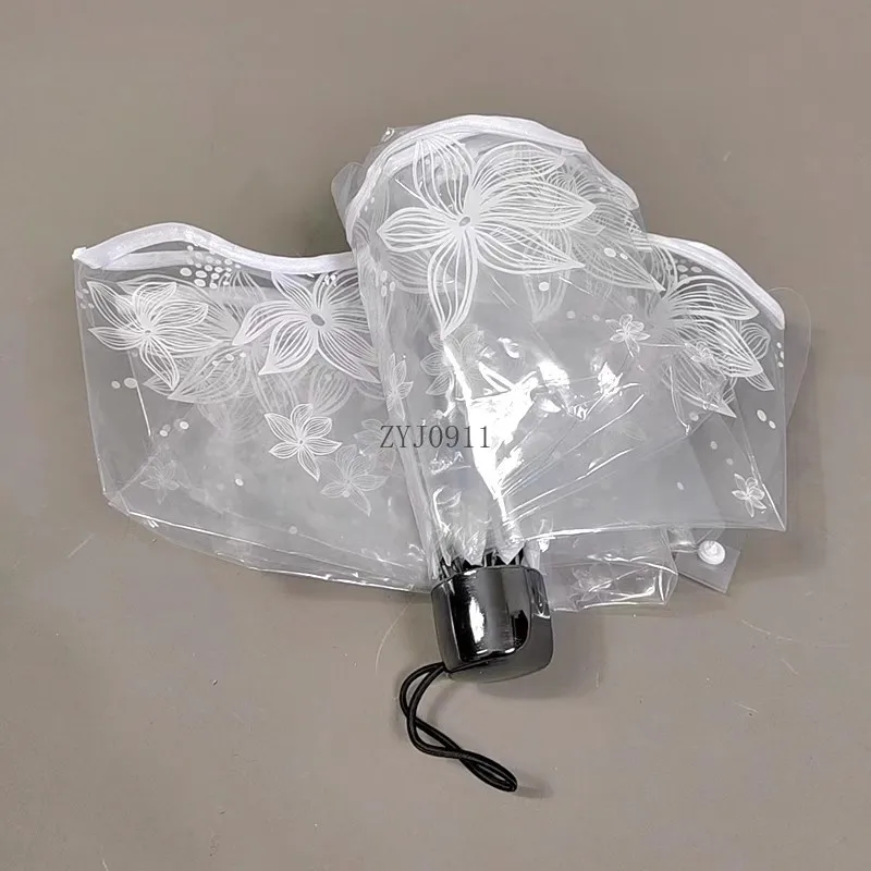 *Прозрачный зонт с белым цветком, женский дождевой портативный мини-зонтик, уличный прозрачный пластиковый зонтик принцессы и вишни, свадебные зонты