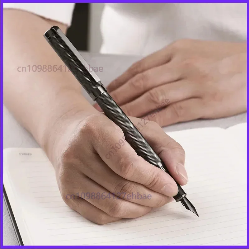High Quality Gridded Metal Fountain Pen Iridium Titanium Black EF/F/M Bent Curved Calligraphy Smooth Practicing Pen Stationery
