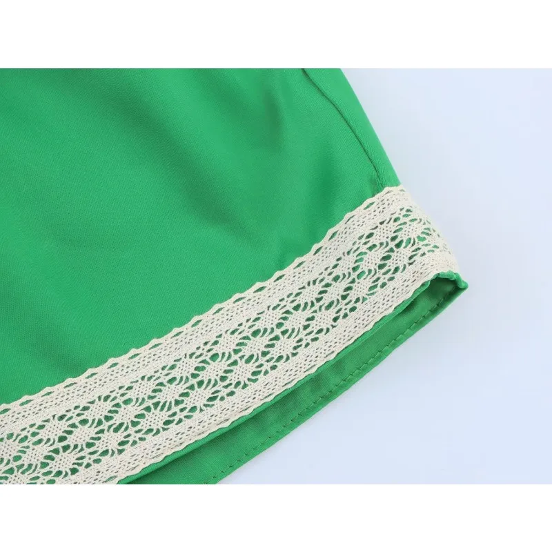 تي شيرت نسائي مطبوع بأكمام قصيرة، طقم شورت من الدانتيل الأخضر، كاجوال كبير الحجم للصيف، ملابس منزلية يومية، عطلة، نمط الشارع