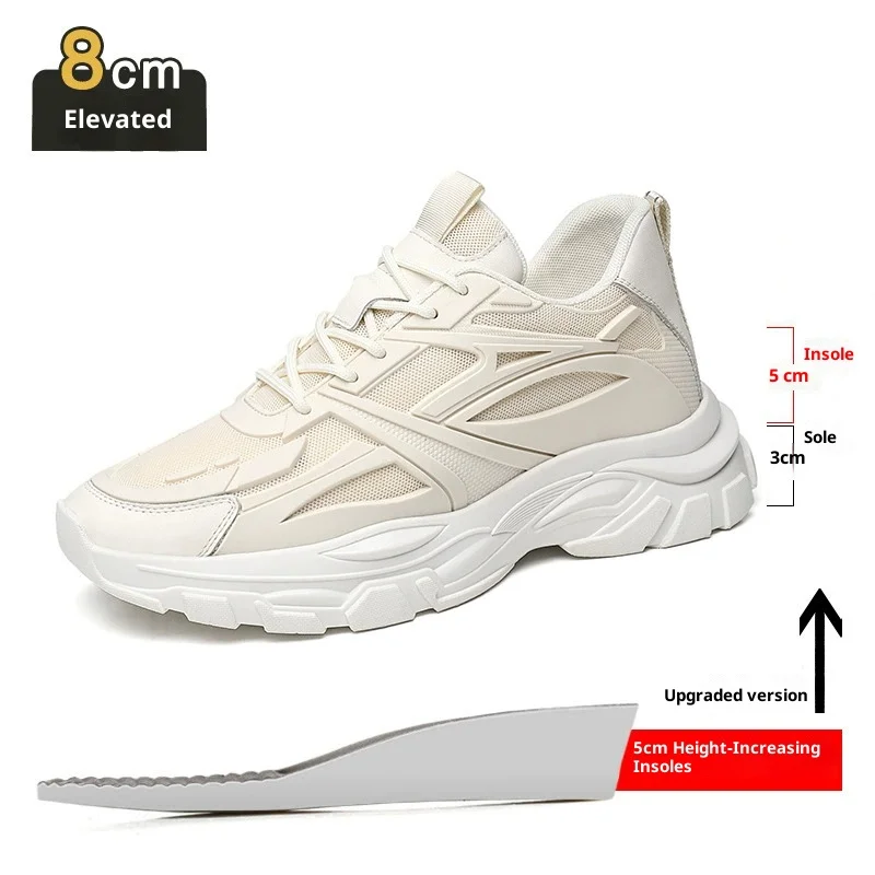 Winter Chunky Heightening Sneakers Man Genuine Leather Mesh Elevator Shoes Warm Thick Sole Lift Men Shoes Increase Insole 6-8CM