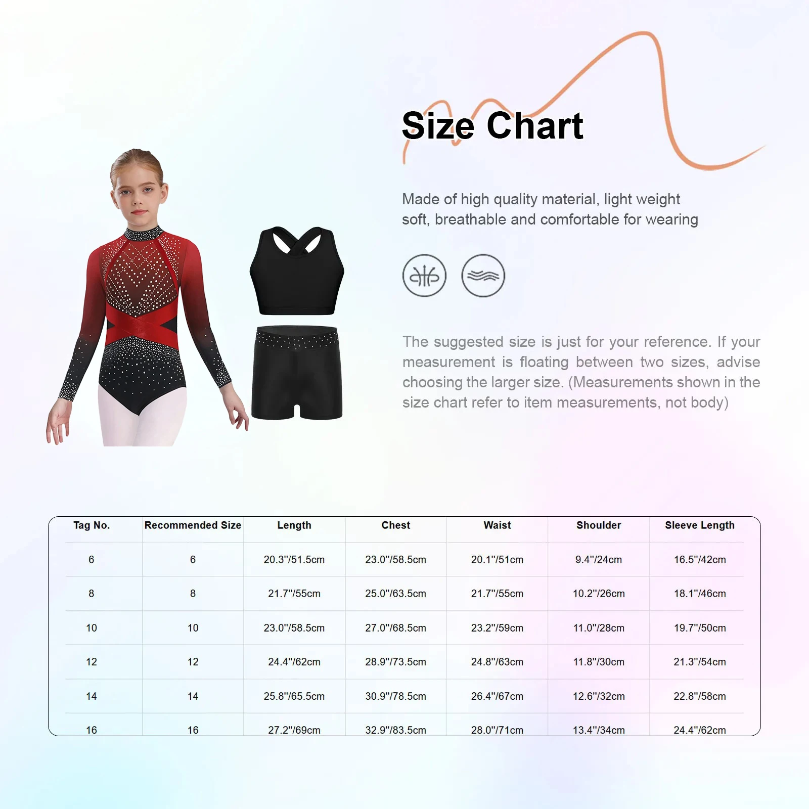 3Pcs/Set Kids Girls Gymnastics Figure Skating Dance Outfit Long Sleeve Sparkling Rhinestones Color Block Leotard+Vest Top+Shorts