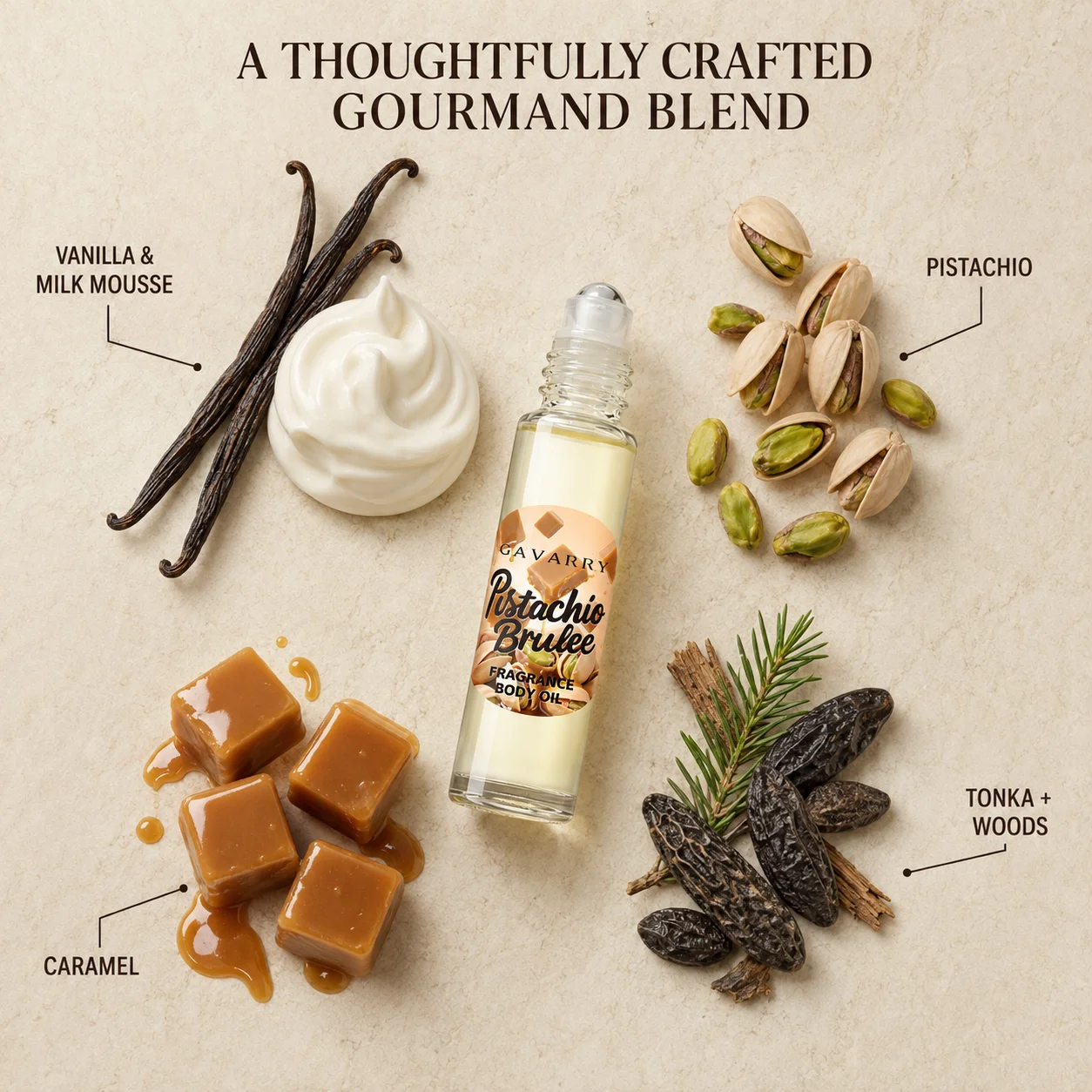 10ML Roll‑On Body Perfume Oil, Portable Gourmand Scent Fragrance Oil, Milk Mousse Pistachio Caramel Notes for Daily Traveling