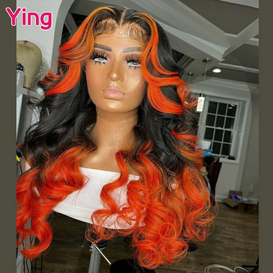 

Highlight Orange 13x6 Lace Front Human Hair Wigs For Women Brazilian Omber Colored Body Wave 13x4 Lace Frontal Wigs Human Hair