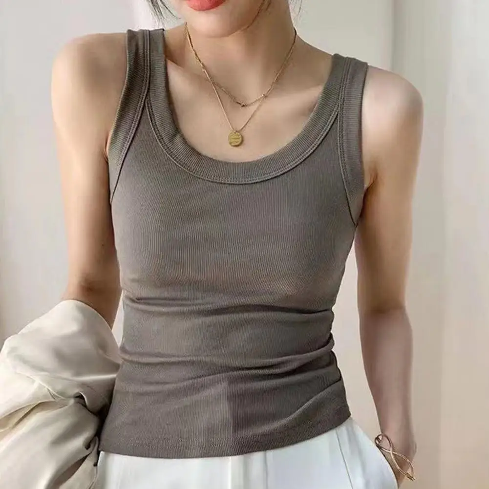 Women Summer Sport Vest Sleeveless Tank Tops Solid Color Slim Fit Moisture-Wicking Bottoming Tops Streetwear