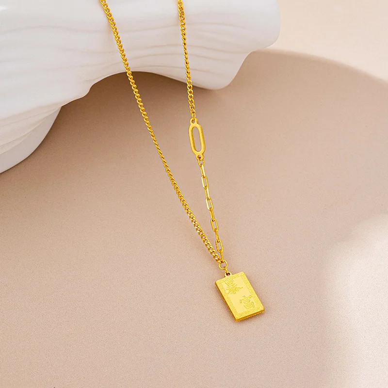 Trendy Sand Crushed Ice Small Brick Necklace for Women Faux Gold Clavicle Chain Light Luxury Stylish Fashion Jewelry Accessories