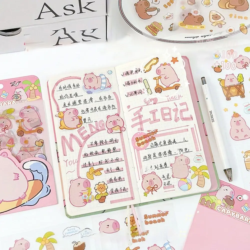 New PET Capybara Sticker Cartoon Material Scrapbooking Capybara Handbook Stickers Stationery Cartoon Decorative Stickers