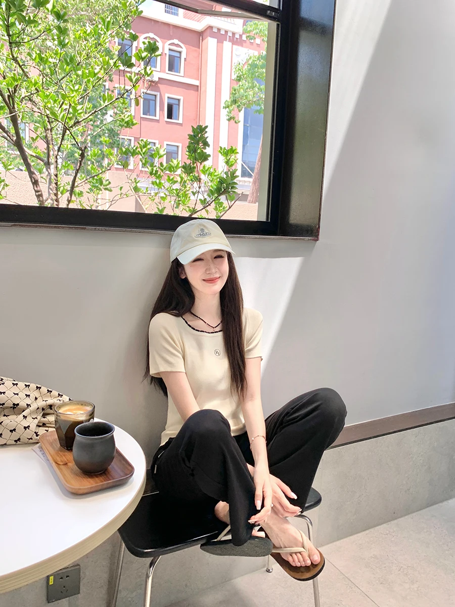 

Легкий летний тонкий трикотажный топ с квадратным вырезом и ажурной вязкой для женщин, дышащий, повседневный