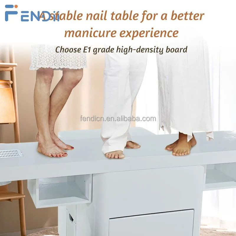 Professional Manicure Table, MDF Wood Nail Bar Station with Dust Collector and Light, Commercial Nail Salon Furniture Desk 3