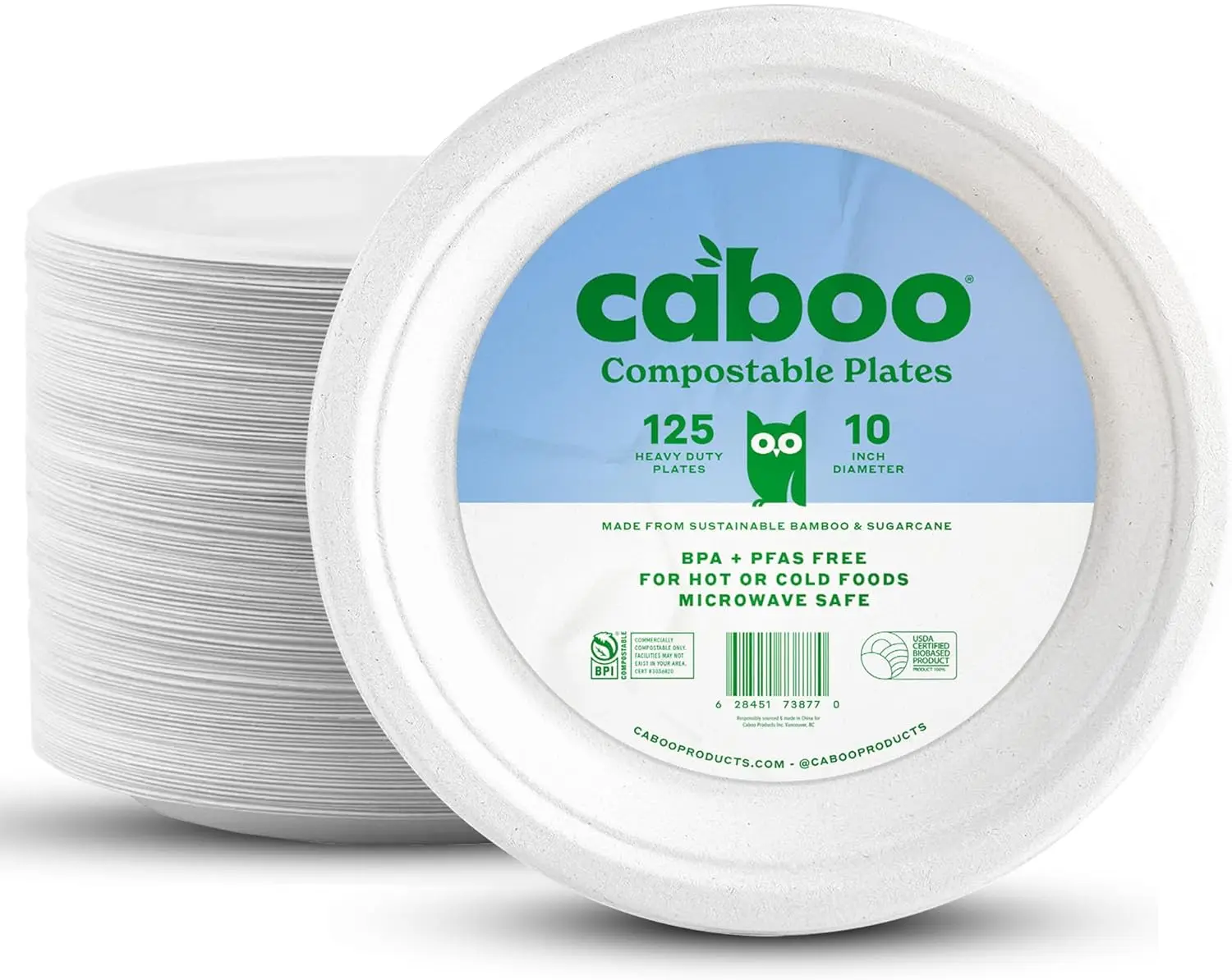 

Disposable Bamboo Paper Plates, 125 Pack of 10 Inch Sturdy Biodegradable Plates for Parties and Everyday Use