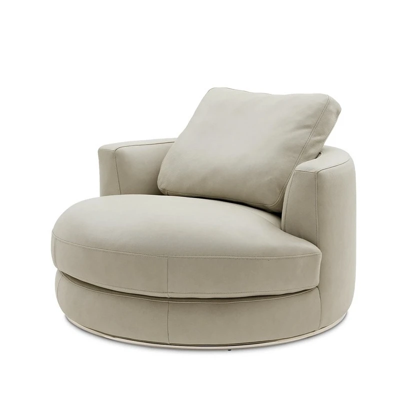 

Light Luxury Round Leather Sofa Chair Swivel Nordic Designer Lounge Chair Living Room Bedroom Single Sofa