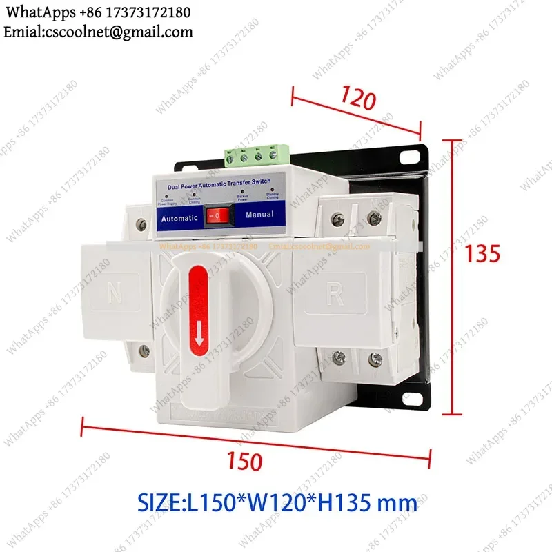 ATS Automatic Transfer Switch 2P 63A Dual Power Supply 220V 110V 50/60Hz Manual Changeover Switch with Miniature Circuit Breaker