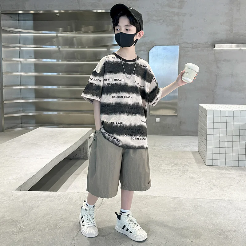 Kids Luxury Summer Stripe Clothes Set for Teen Boy Cotton Tshirt Shorts 2 Pcs Tracksuit Outfit Child Casual Top and Bottom Suit - Image 4
