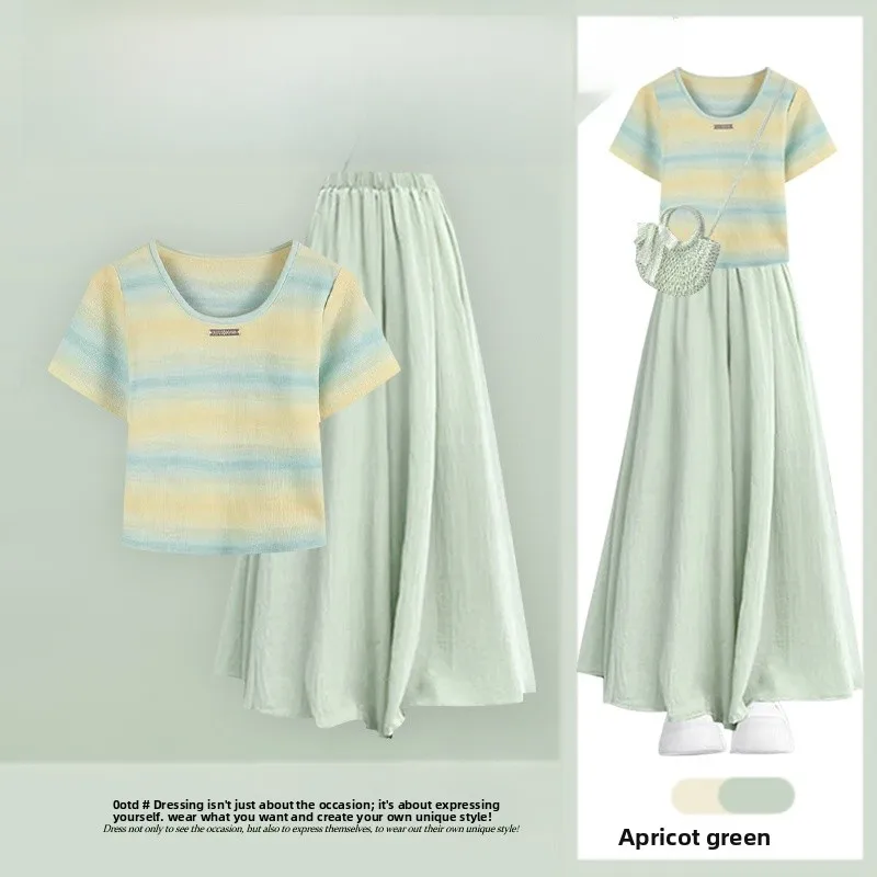 

Sweet Sle ort Sve комплект, летнее новое поступление, корейская повседневная драпированная юбка Sweet Wind, брюки, женский модный комплект, круглый Ne