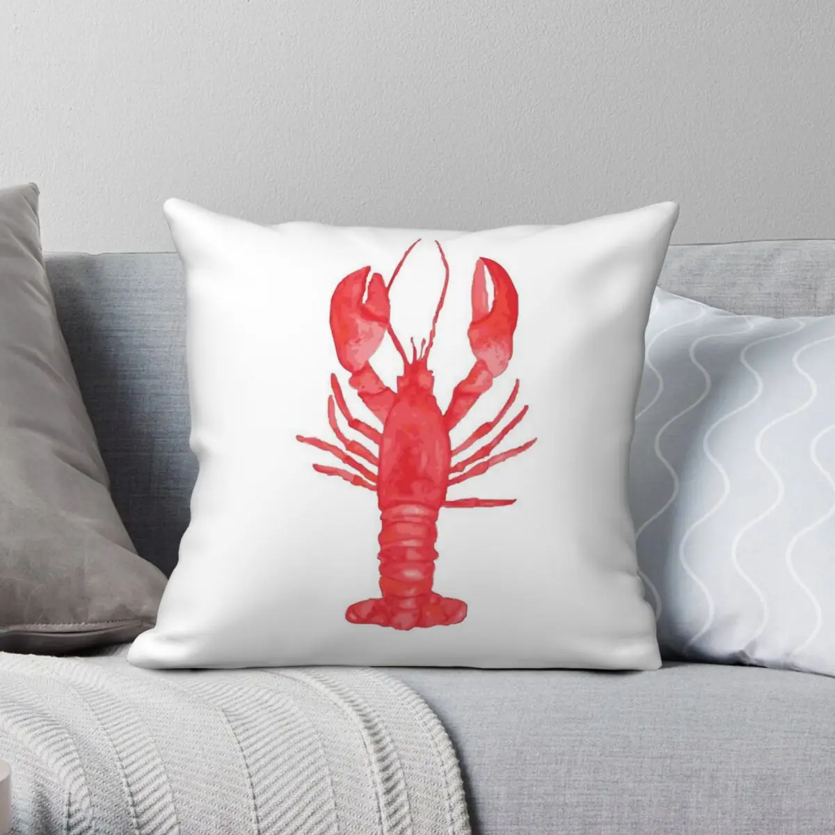 Watercolor Lobster Square Pillowcase Polyester Linen Velvet Pattern Zip Decor Pillow Case Room Cushion Cover Wholesale