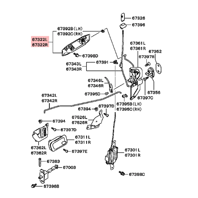 屋外車用外部ドアハンドル,左および側,小型車用,Pajero v31,v32,v33,v46,1997-2000,mr156875