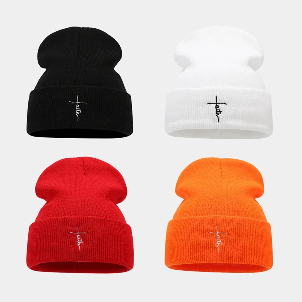 Casual Cotton Beanies Hats Embroidered Warm Knitted Hats Gothic Street Punk Bonnet Caps