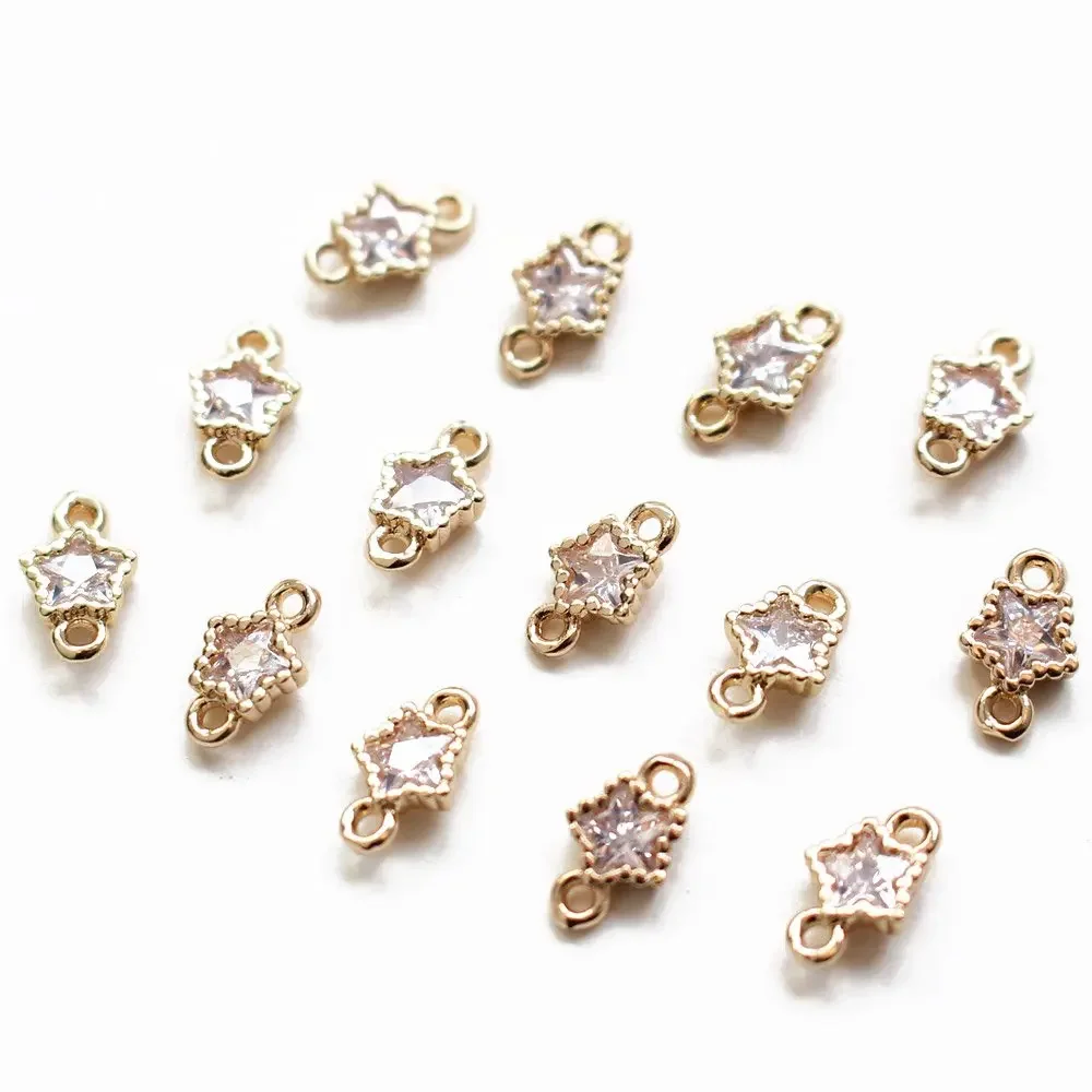 10PCS 18K Gold Plated Pentagram Shaped Pendant Bracelet Diy Earrings Making Supplies Jewelry Findings Set Components  Zircon