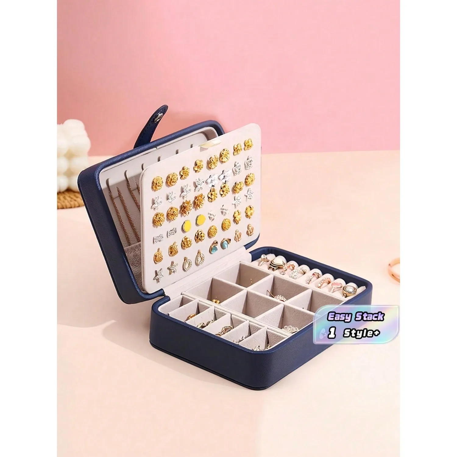 1PC Leather Jewelry Box (16*11*5cm) Double Layer Storage Multi Functional Organizer Perfect Gift For Valentine's Day