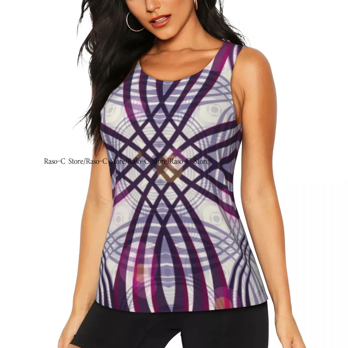 Women's Sleeveless Yoga Tank Top Art Nouveau Geometric Groovy Curved Trippy Quick Dry Running Training Sports Vest Yoga Shirts