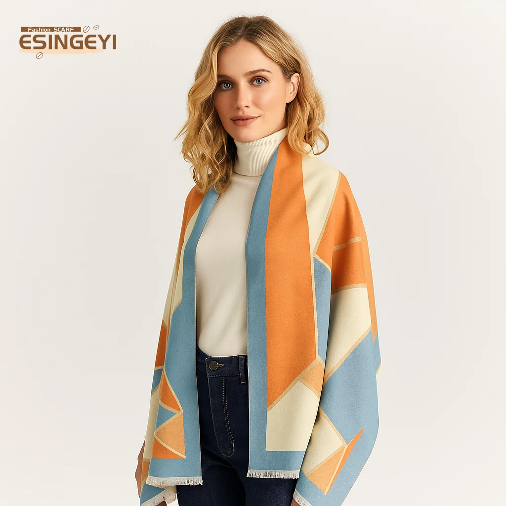 ESINGEYI 2025 кашемировый шарф с геометрическим принтом, зимнее толстое одеяло, шаль для женщин, роскошный палантин из пашмины, Echarpe