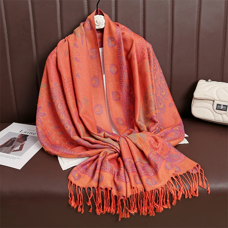 Paisley Designer Winter Warm Thick Ethnic Style Jacquard Scarf Women Travel Muslim Hijab Cashmere Tassel Shawl Wrap Pashmina