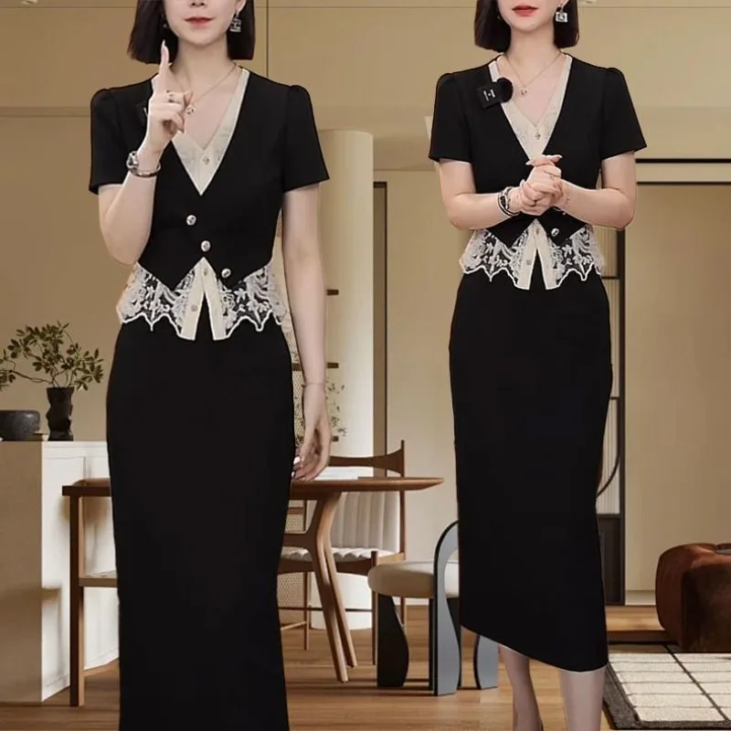 Abito alla moda francese Nuovo set di due pezzi con gonna da donna di fascia alta estiva