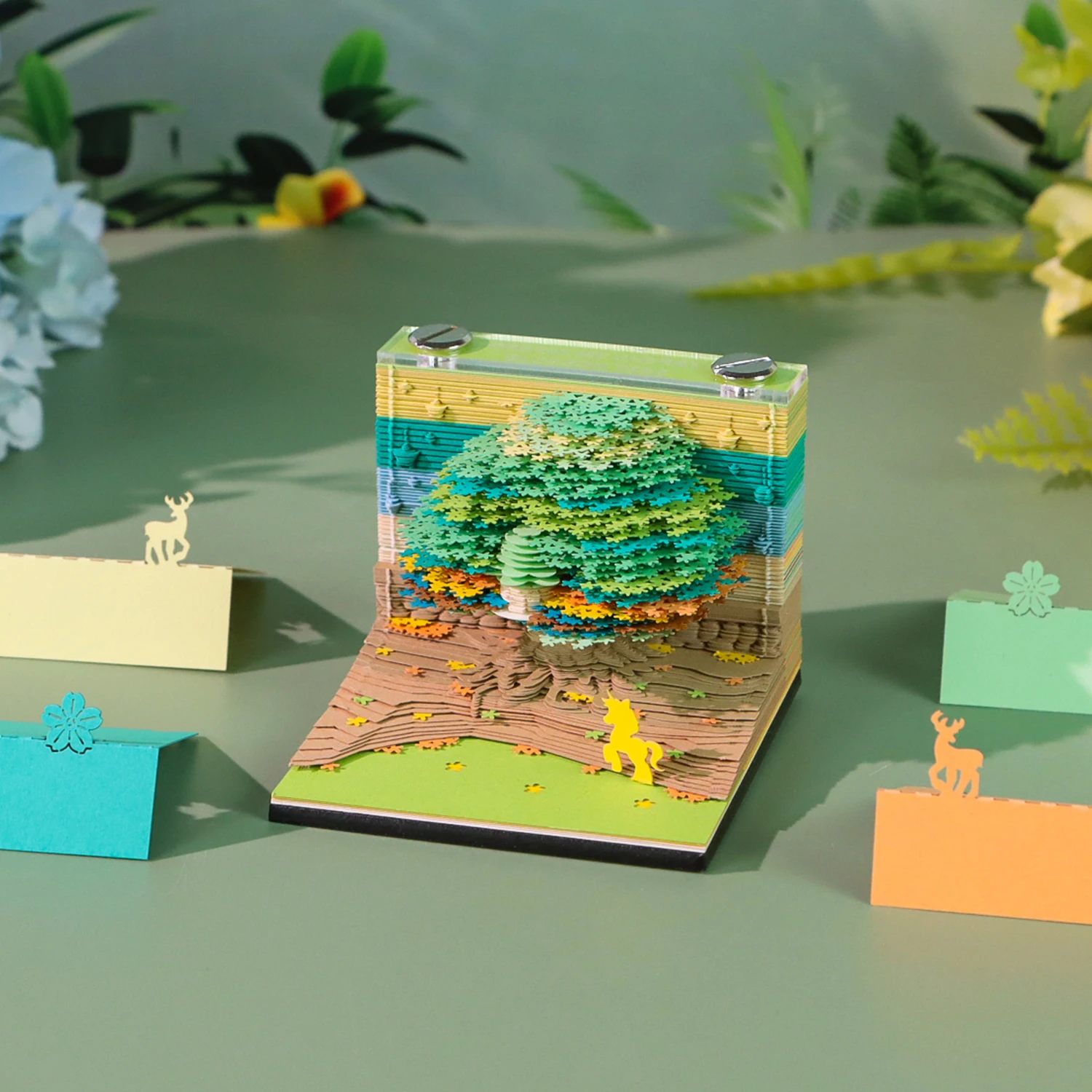 Omoshiroi Block 3D Notepad Rainbow Tree Memo Pad 3D Memo Pad Block Notes Offices Paper Notes Halloween Christmas Birthday Gift