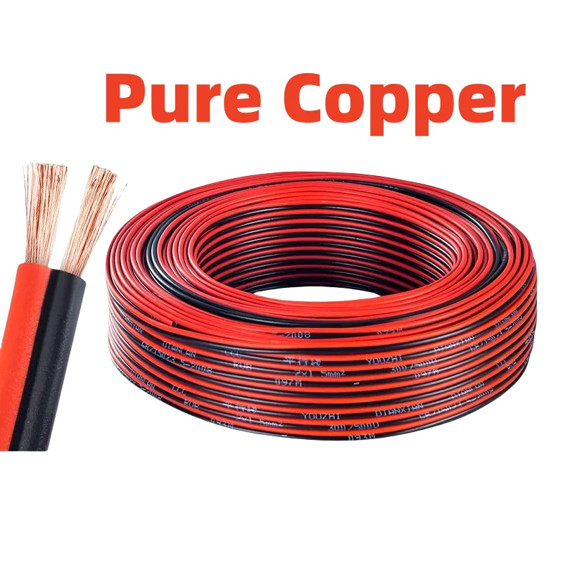 5/10M RVB Red Black 2 Pins Electrical Wire 12 14 16 18 20 22 AWG PVC Insulated Bare Copper  Power Lines LED Cables - Image 3