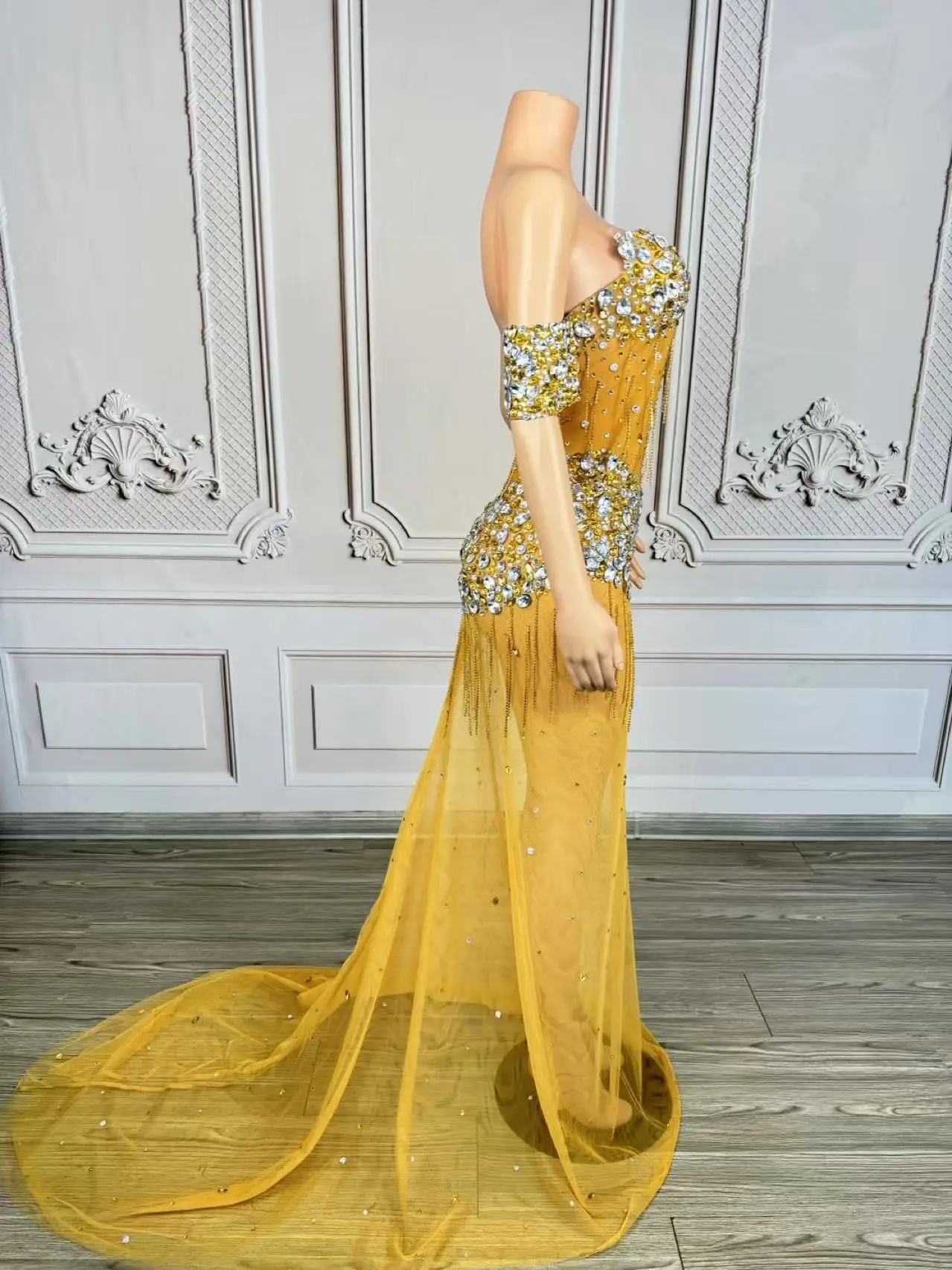 Sukienka Chuju z błyszczącymi cyrkoniami, ekskluzywna, przezroczysta, do ziemi, dla kobiet, seksowna, transparentna, idealna na urodziny, sesje zdjęciowe.