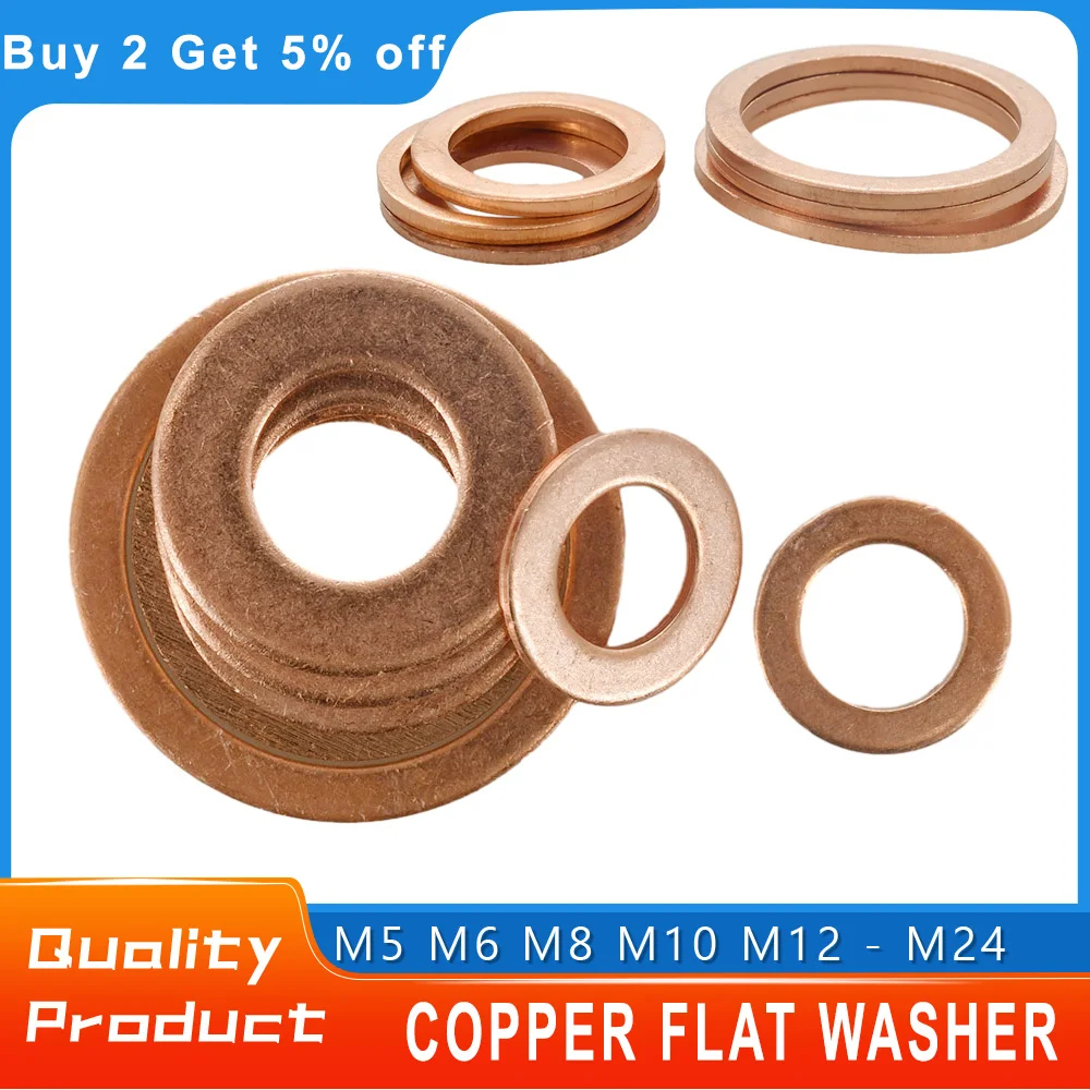 Solid Pure Copper Washer Oil Plugs Oring Gasket Motorcycle Sump Flat Sealing Spacers M5 M6 M8 M10 M12 M14 M16 M18 M20 M22 M24