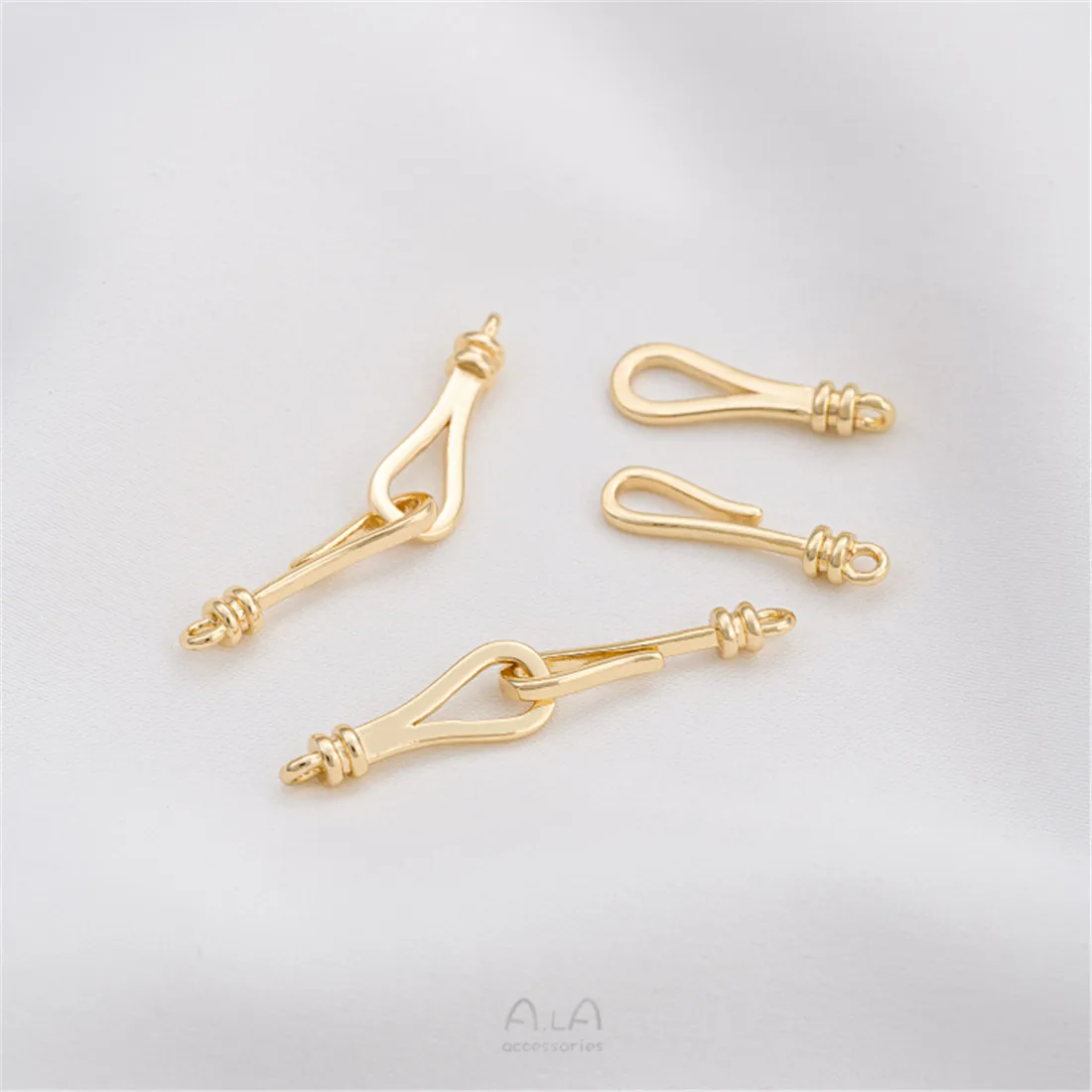 14K Gold-plated Zirconium Fish Hook Double Buckle Pearl Buckle DIY Necklace Bracelet Accessory Buckle Connection Buckle C003