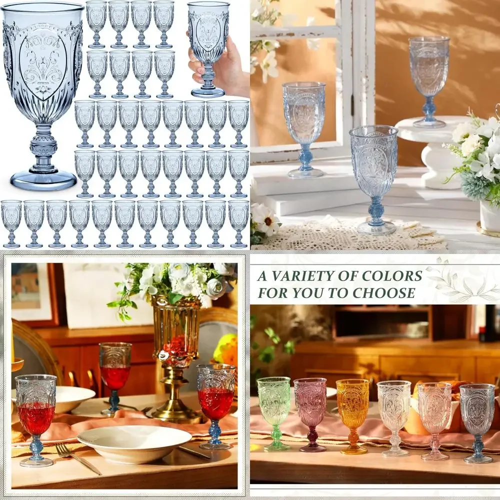 

10oz Plastic Goblets Vintage-Style Wine Glasses Colored Retro Embossed Glassware for Party Use