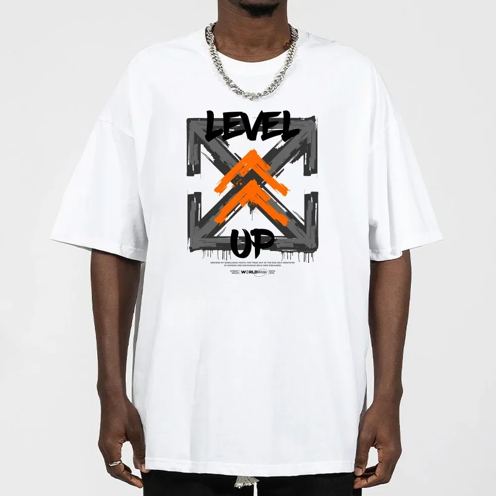 Level Up Printed T-shirt for Mens Loose Clothing Casual Tops O-neck Shirts Graphic Tee Cotton Short Sleeve Tee Fashion Shirt