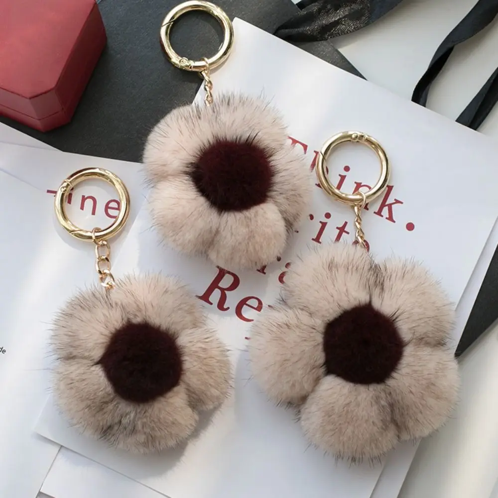 Mink Fur Sunflower Plush Pendant Brown Stamens Soft Plush Flower Keychain Bag Decor Stuffed Fluffy Daisy Keychain