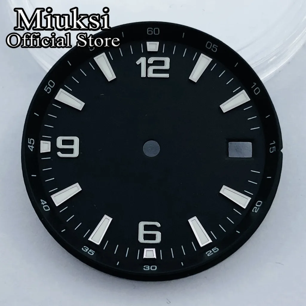 Miuksi 31mm black blue green white watch dial luminous fit NH35 movement