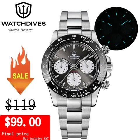 Watchdives WD16500 V2 Watch VK63 Quartz Movement Chronograph Watch Sapphire Ceramic Bezel Luminous 100m Waterproof Watches
