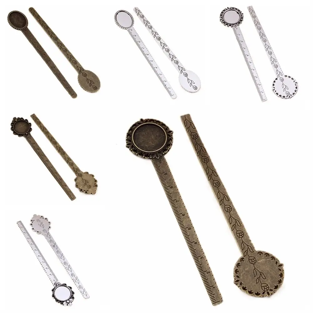 DIY Ruler Antique Bookmark Cabochon Base Flower Ruler Book Cilp Cameo 20mm Bronze Bookmark School Supplies