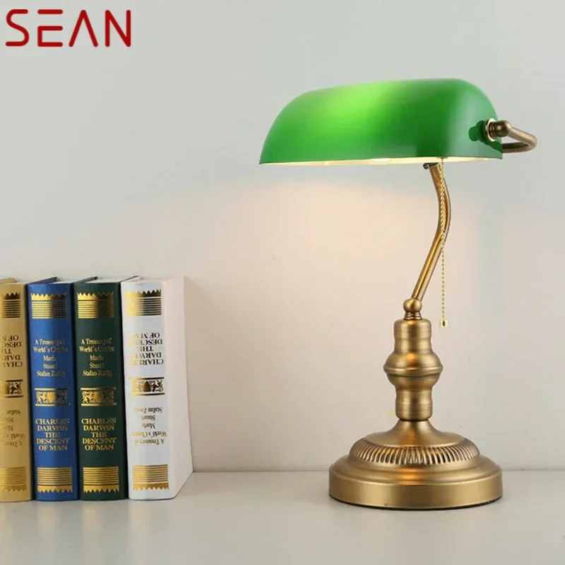 SEAN Classical Retro Table Lamp Creative Design Pull Switch LED Glass Desk Light Fashion Decor for Home Study Office Bedroom