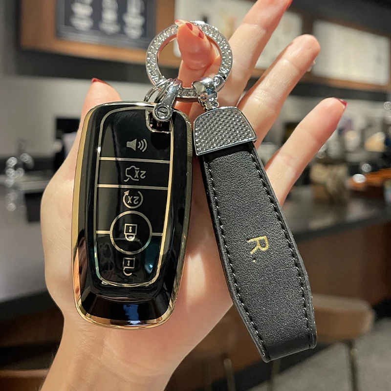 Leather Strap Tpu Car Key Case Cover for 2019 Ford Expedition 2019 2020 F150 Lariat 2018 Ford Mustang GT 2020 Lincoln Corsair